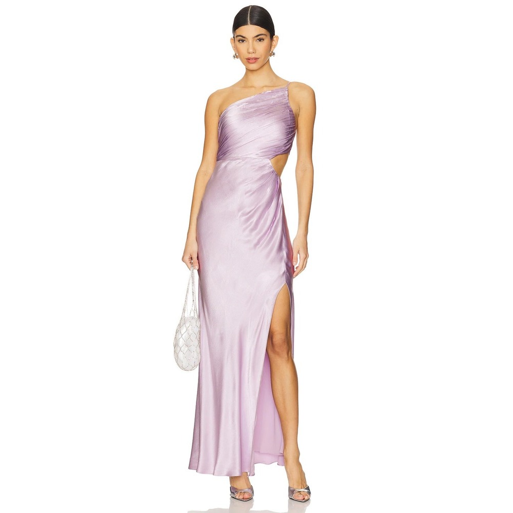 Shona Joy La Lune Lilac Asymmetrical Gathered Maxi Dress One Shoulder Cutout